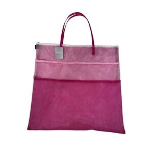 New Walker Mesh 3 Zipper Tote Bag Large Pink Ombre Multi Pocket Needlework